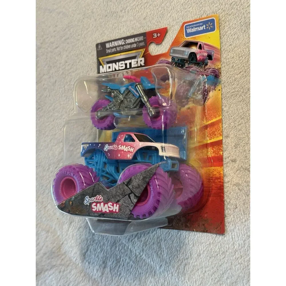 2025 Monster Jam Sparkle Smash Monster Truck & Dirt Bike Walmart Exclusive 1:64